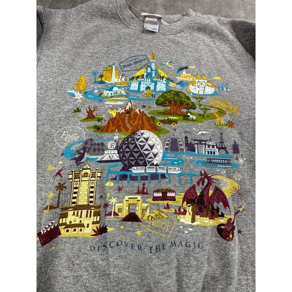 Disney Parks Discover The Magic Sweatshirt Medium Crewneck Pullover 4 Parks Gray - Picture 2 of 8